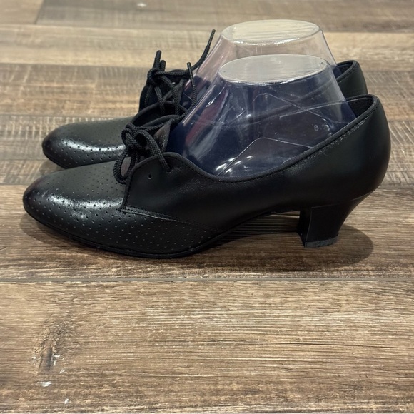 VTG Tic Tac Toes Black Pumps Ballroom Theater Dancing Leather Heels Women 8.5 - Picture 3 of 16